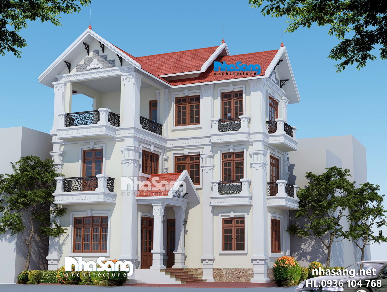 mẫu thiết kế nhà biệt thự đẹp 3 tầng tân cổ điển